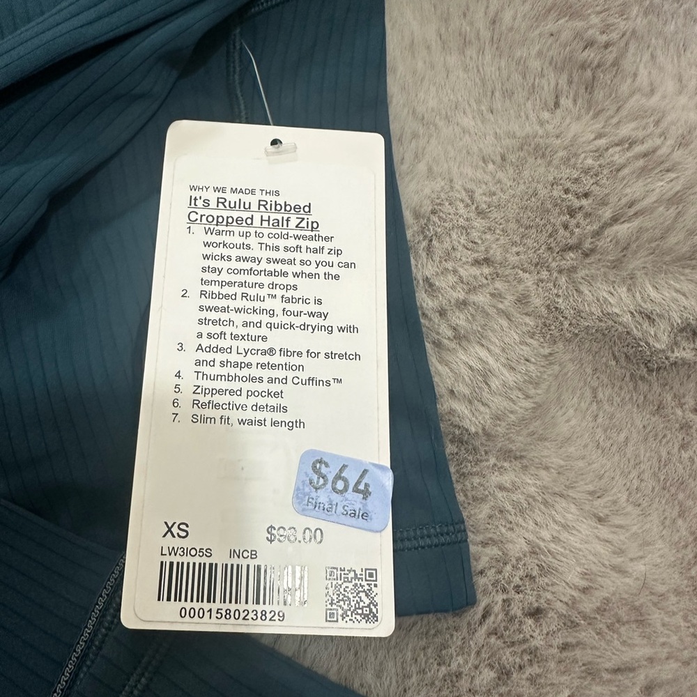 NWT Lululemon It's Rulu Ribbed Cropped Half Zip Updated Indochine Blue Size XS - Picture 5 of 6